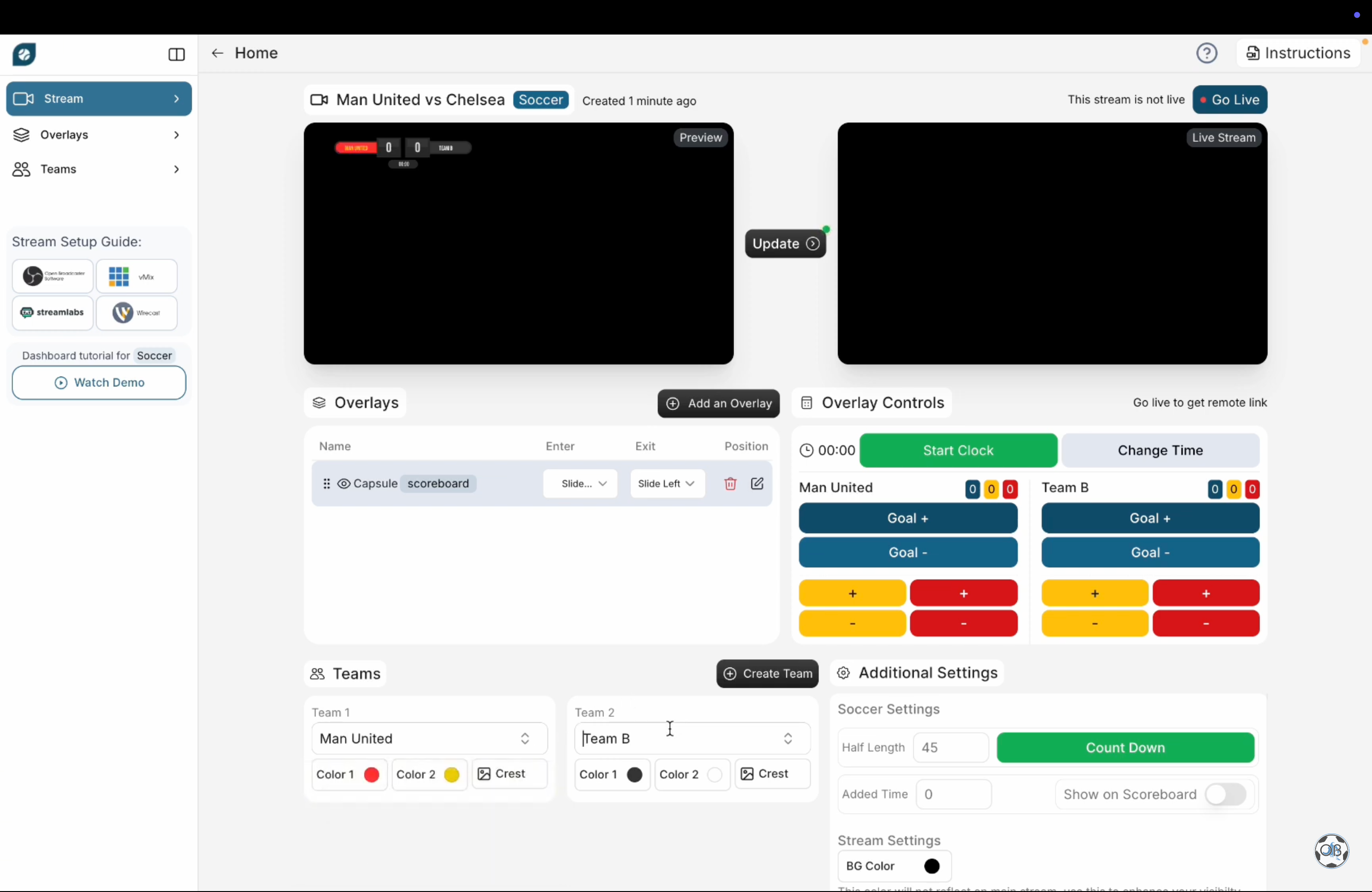 OBScoreboard - Sports Overlay for OBS, vMix and other streaming software